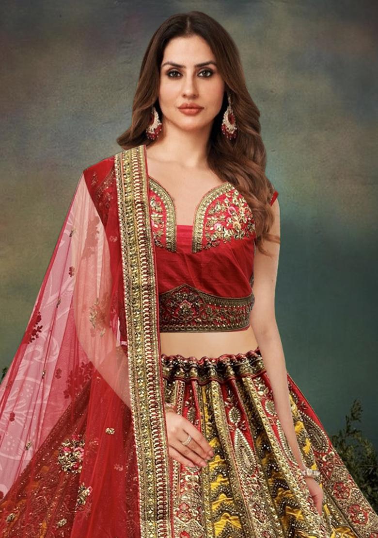 Yellow Zari Work Silk Lehenga Set