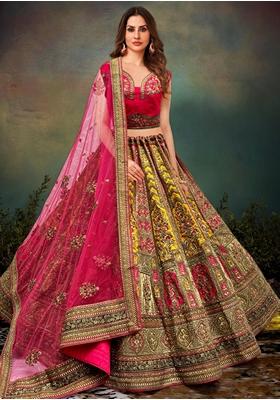 Yellow Zari Work Silk Lehenga Set