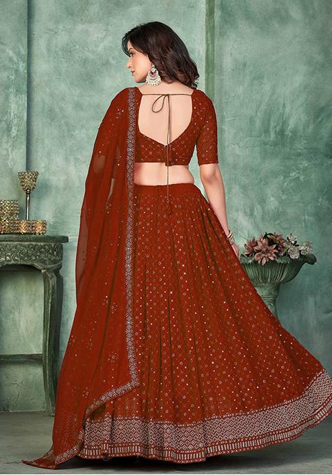 Maroon Embroidererd Georgette Lehenga Set With Dupatta