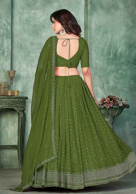 Mehendi Green Embroidererd Georgette Lehenga Set With Dupatta