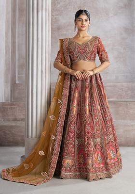 Coffee Brown Sequin Work Banarasi Silk Lehenga Set