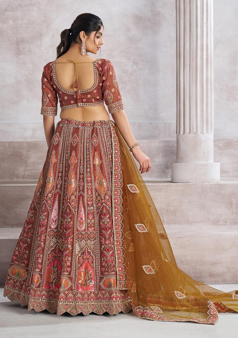 Coffee Brown Sequin Work Banarasi Silk Lehenga Set