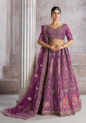 Purple Sequin Work Banarasi Silk Lehenga Set