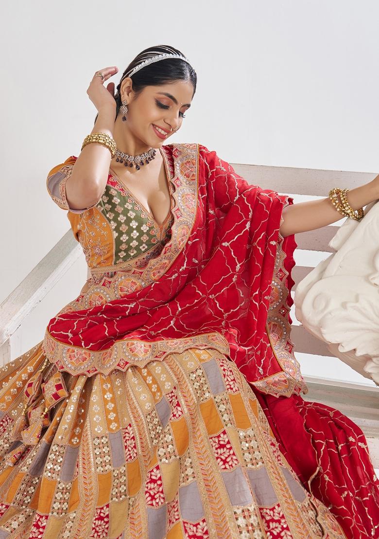 Mustard Yellow Sequin Work Dola Silk Lehenga Set