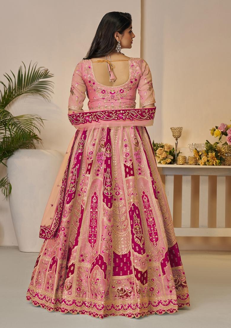 Orange Sequin Work Banarasi Silk Lehenga Set