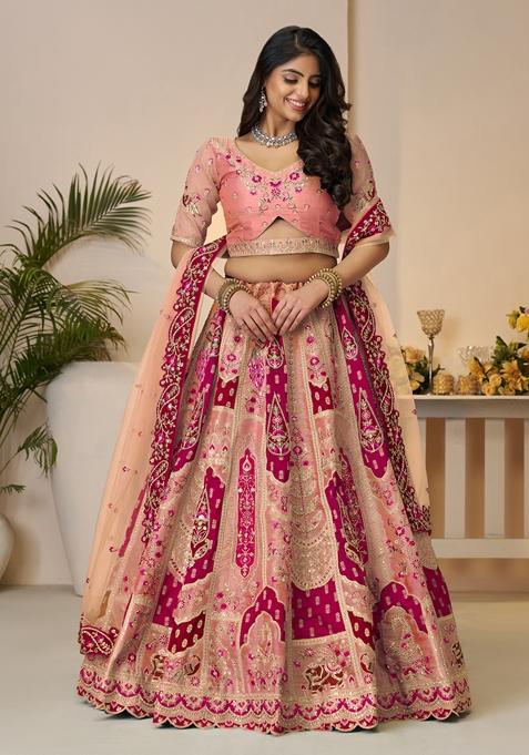 Orange Sequin Work Banarasi Silk Lehenga Set