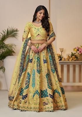 Yellow Sequin Work Net Lehenga Set