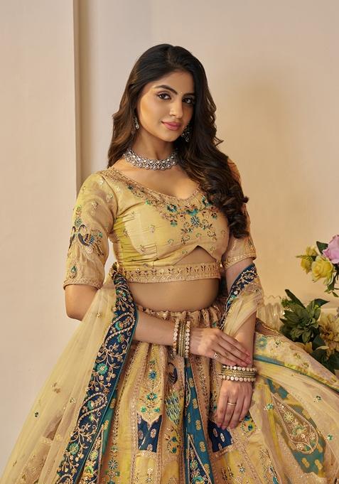 Yellow Sequin Work Net Lehenga Set