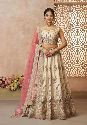 White Zari Work Silk Lehenga Set
