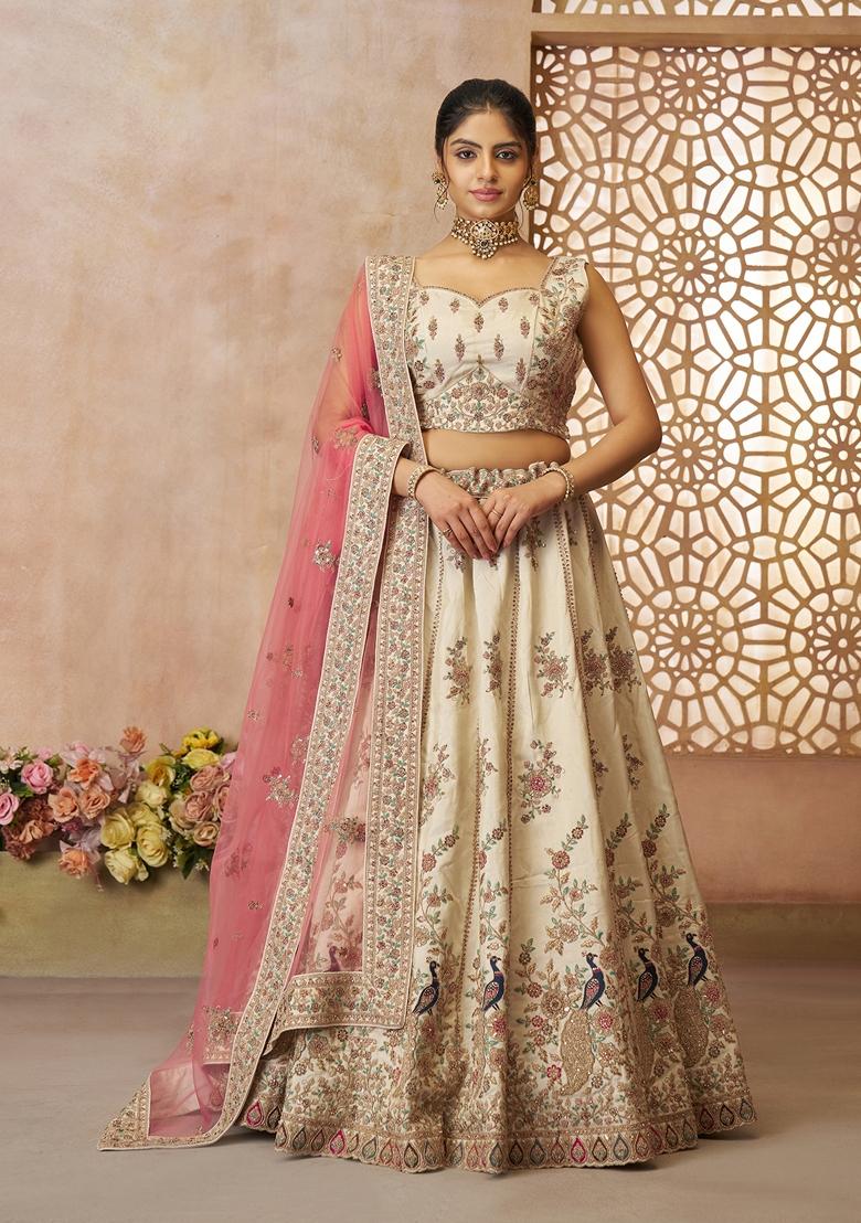 White Zari Work Silk Lehenga Set