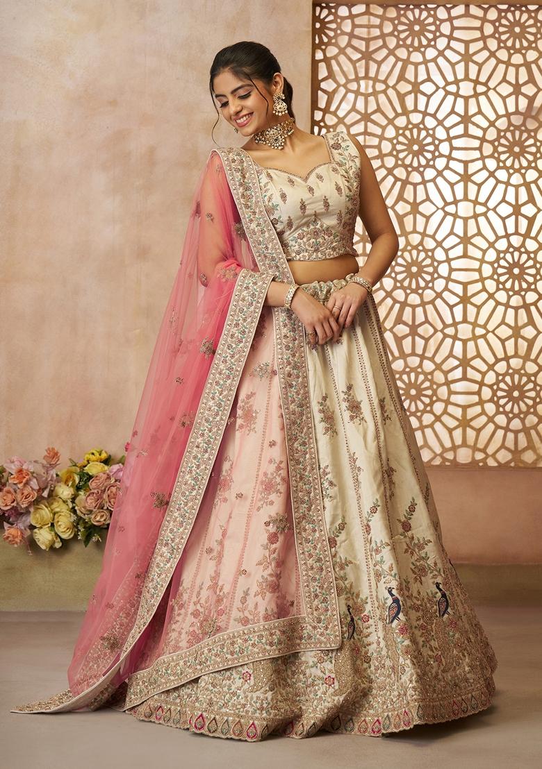 White Zari Work Silk Lehenga Set