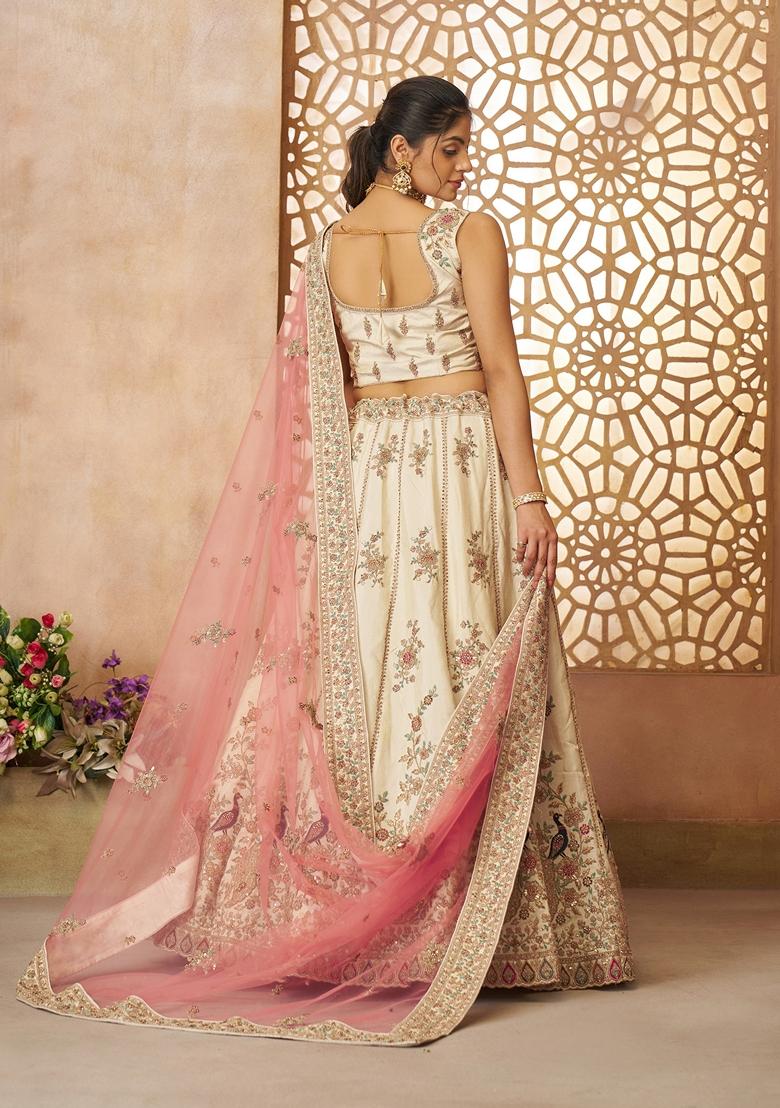 White Zari Work Silk Lehenga Set