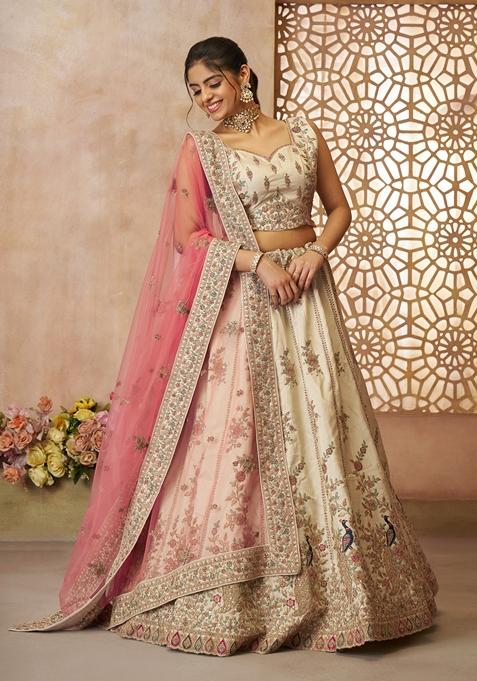 White Zari Work Silk Lehenga Set