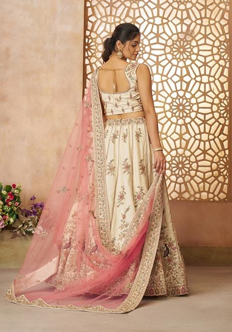 White Zari Work Silk Lehenga Set