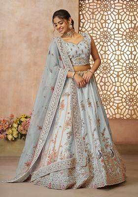 Sky Blue Sequin Work Silk Lehenga Set