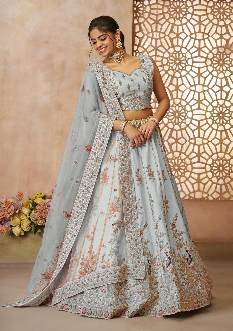 Sky Blue Sequin Work Silk Lehenga Set