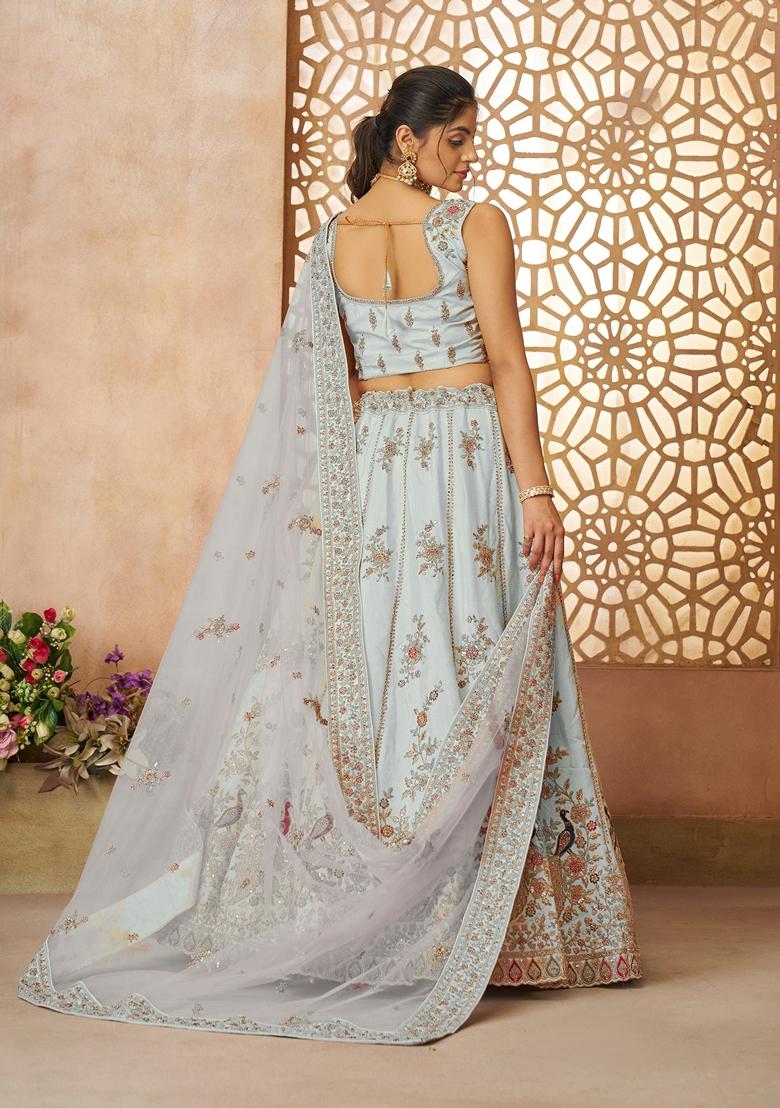 Sky Blue Sequin Work Silk Lehenga Set