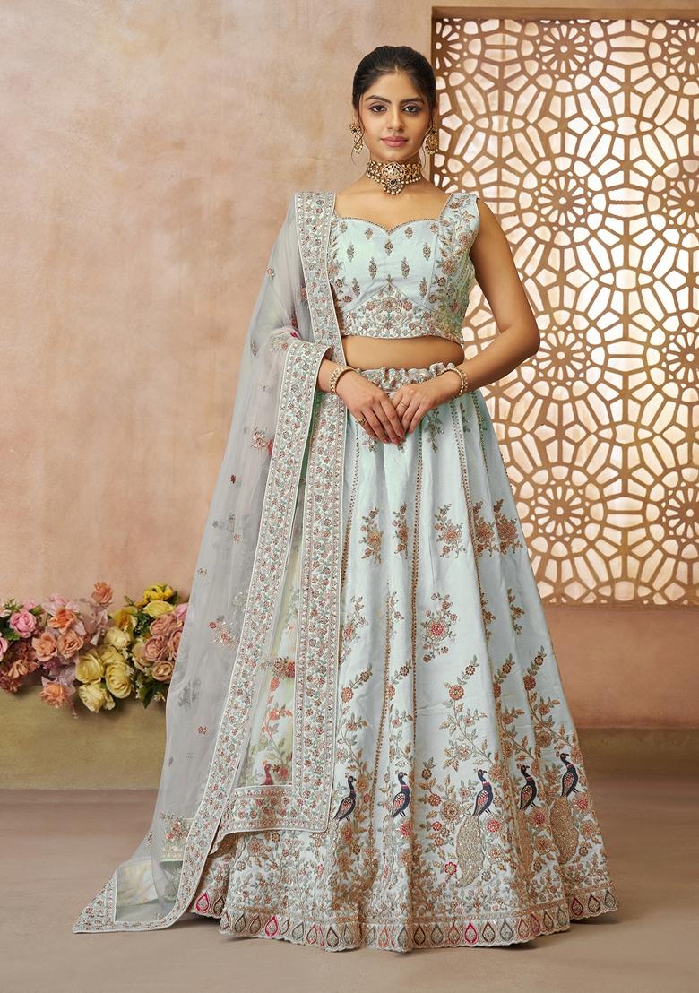 Sky Blue Sequin Work Silk Lehenga Set