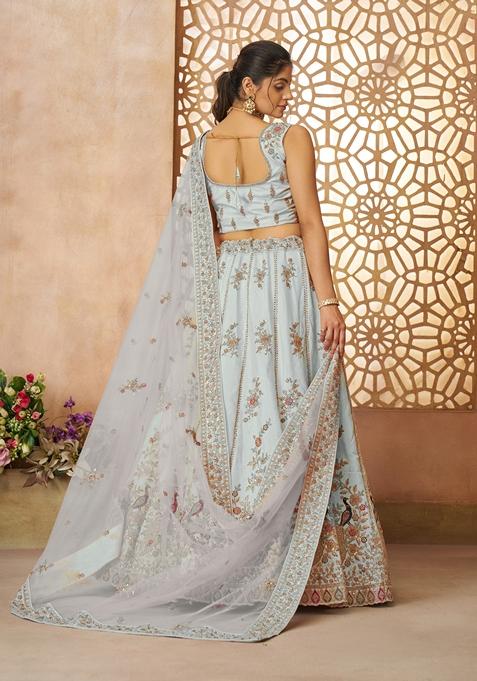Sky Blue Sequin Work Silk Lehenga Set