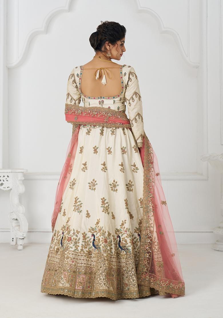 White Embroidered Silk Lehenga Set
