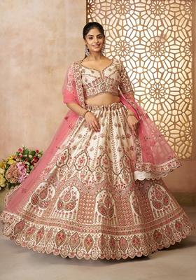 White Zari Work Silk Lehenga Set