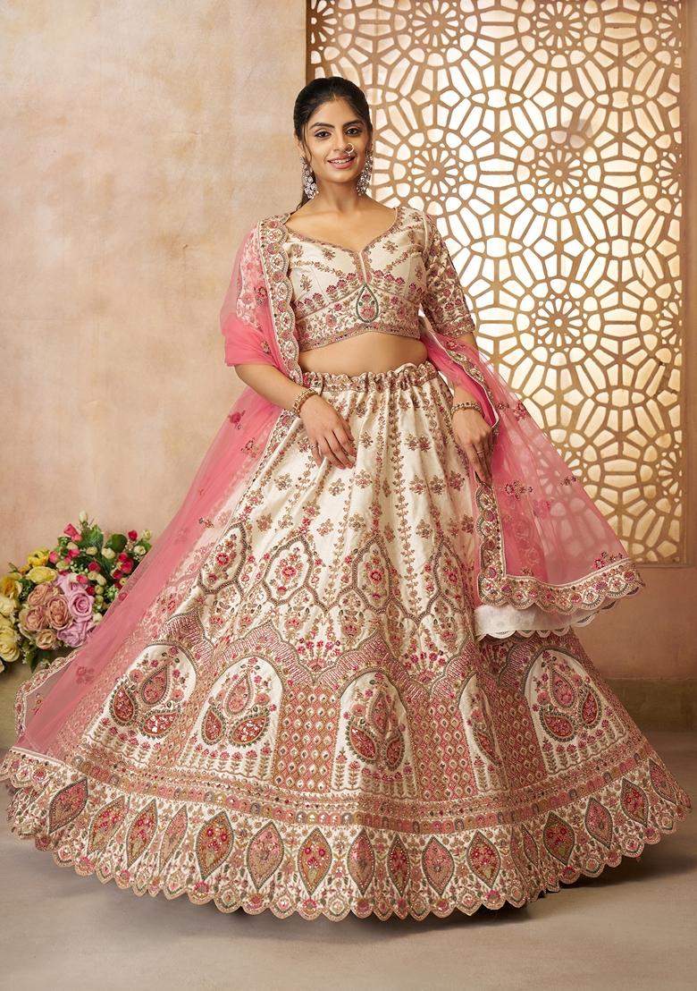 White Zari Work Silk Lehenga Set