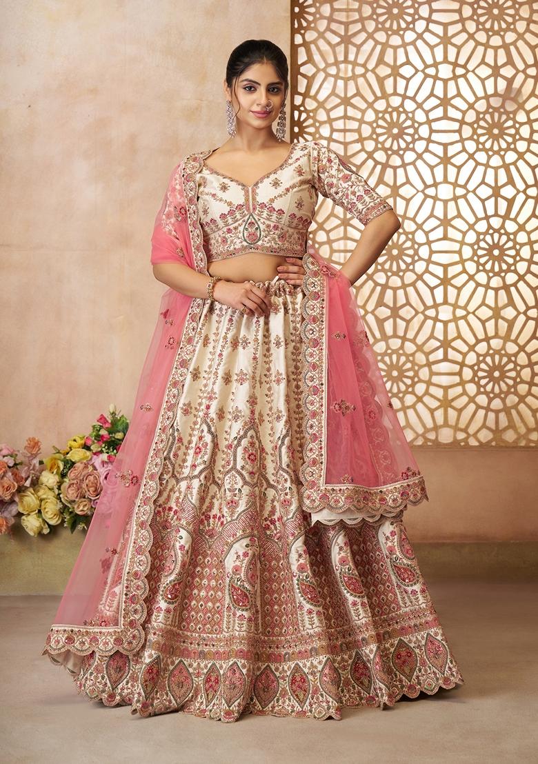 White Zari Work Silk Lehenga Set