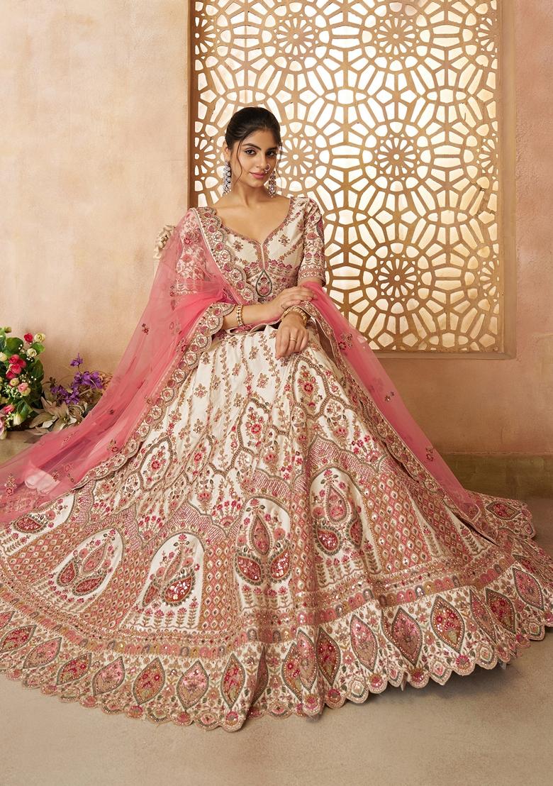 White Zari Work Silk Lehenga Set