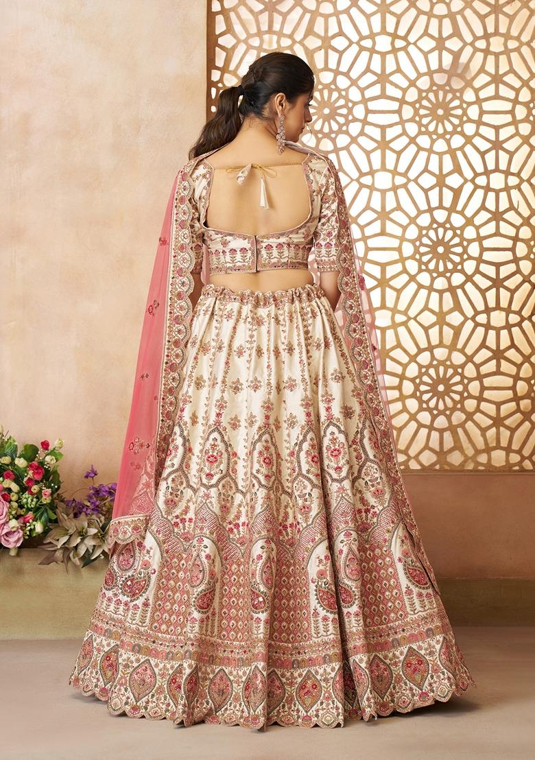 White Zari Work Silk Lehenga Set