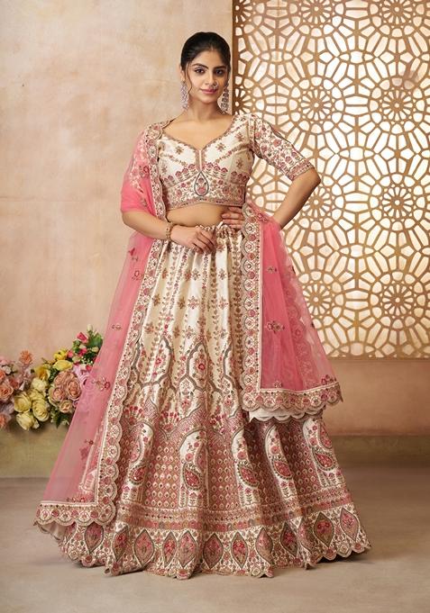 White Zari Work Silk Lehenga Set