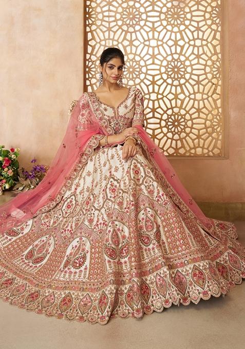 White Zari Work Silk Lehenga Set