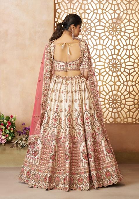 White Zari Work Silk Lehenga Set