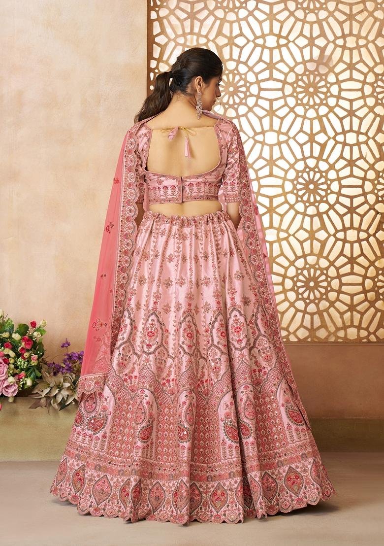 Pink Zari Work Silk Lehenga Set