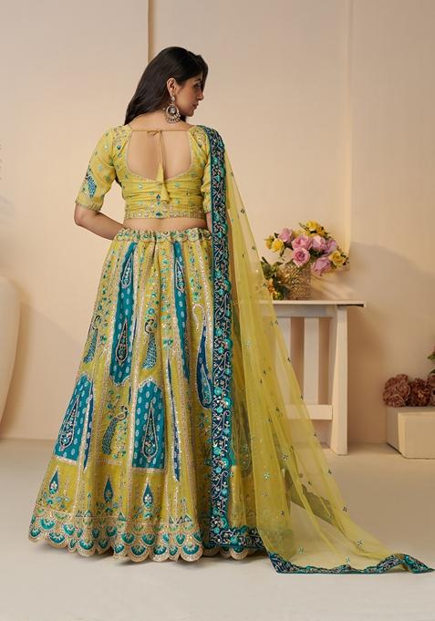Yellow Sequin Work Banarasi Silk Lehenga Set