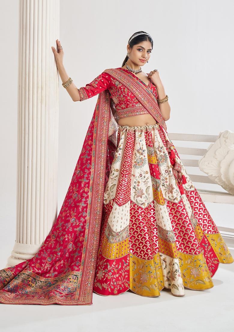 White Zari Work Banarasi Silk Lehenga Set