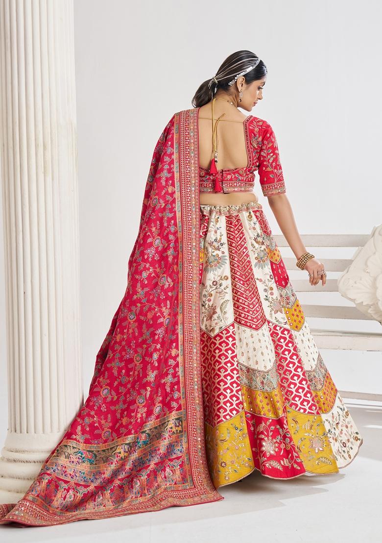 White Zari Work Banarasi Silk Lehenga Set