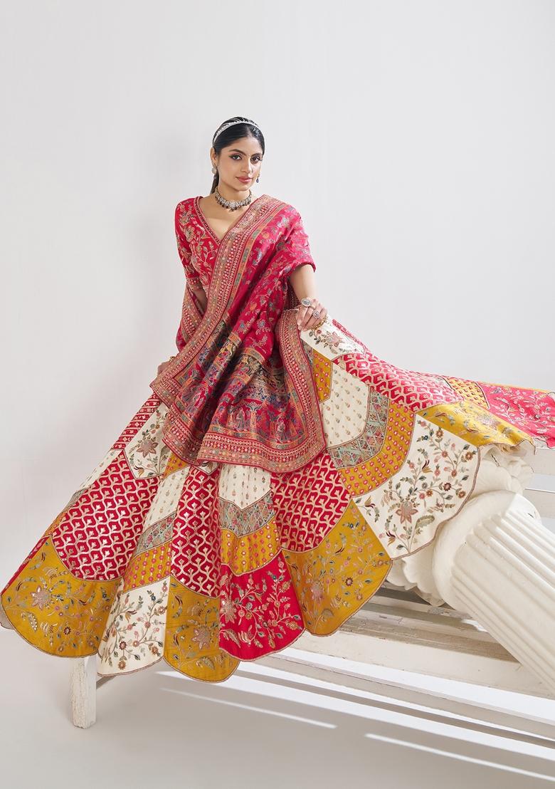 White Zari Work Banarasi Silk Lehenga Set