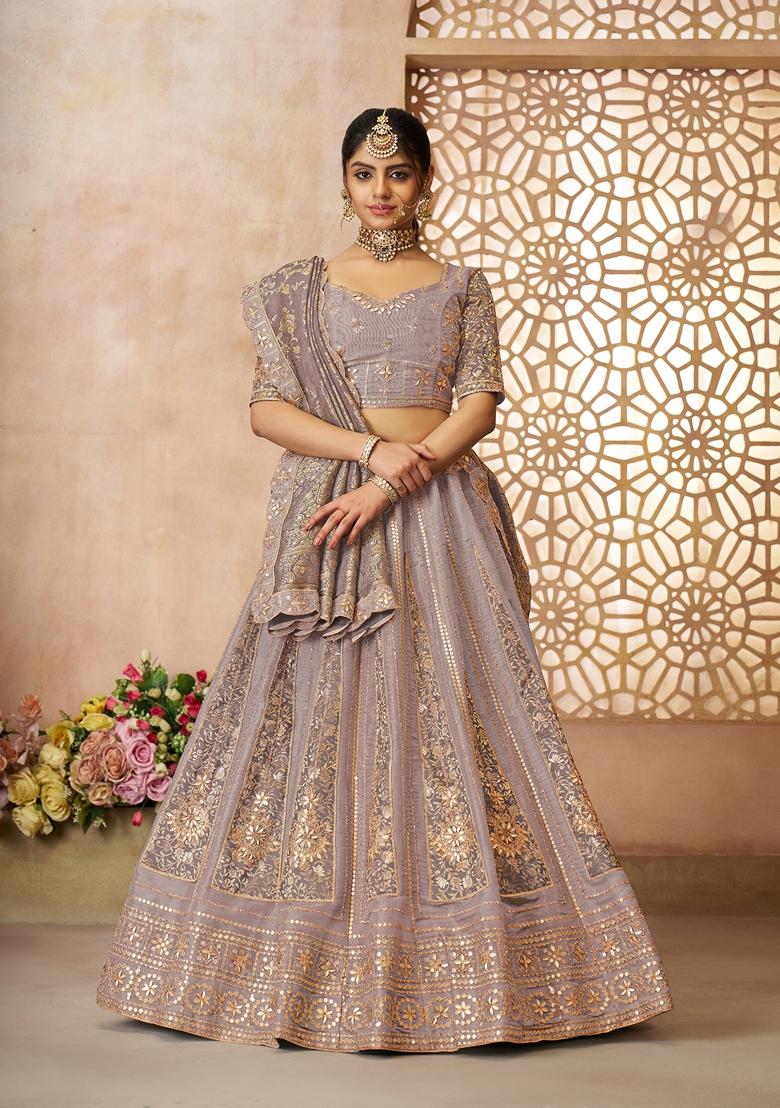 Onion Pink Embroidered Tissue Lehenga Set