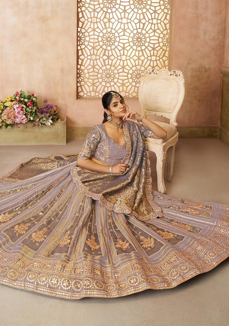 Onion Pink Embroidered Tissue Lehenga Set