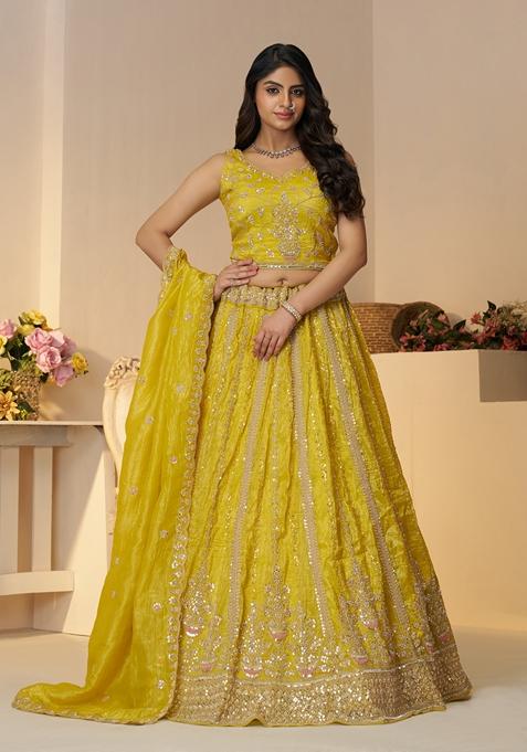 Yellow Sequin Work Jimmy Choo Lehenga Set