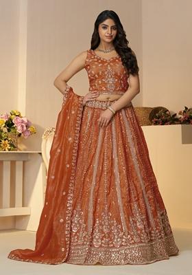 Orange Sequin Work Jimmy Choo Lehenga Set