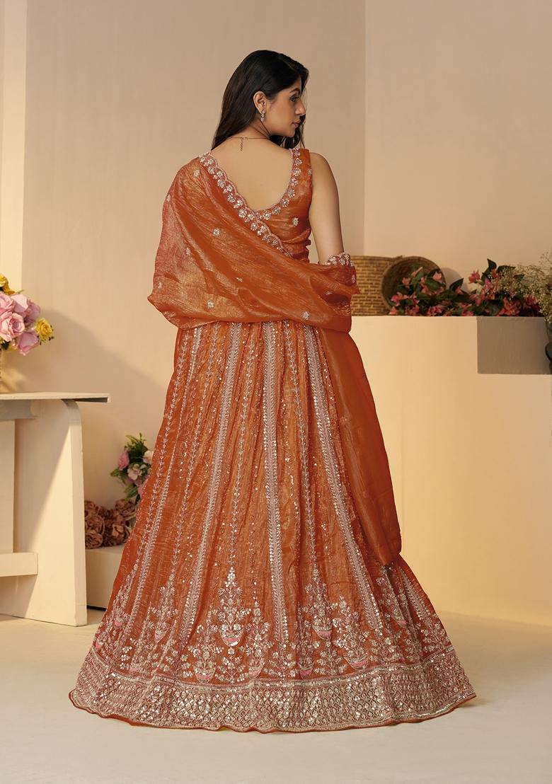 Orange Sequin Work Jimmy Choo Lehenga Set