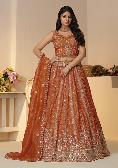 Orange Sequin Work Jimmy Choo Lehenga Set