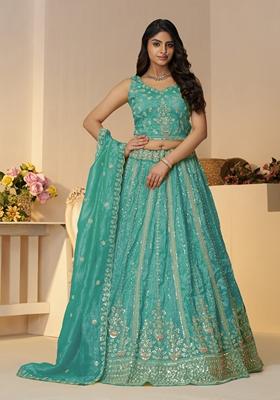 Sky Blue Sequin Work Jimmy Choo Lehenga Set