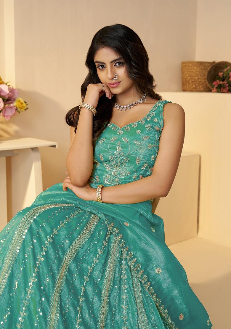 Sky Blue Sequin Work Jimmy Choo Lehenga Set