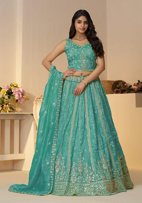 Sky Blue Sequin Work Jimmy Choo Lehenga Set
