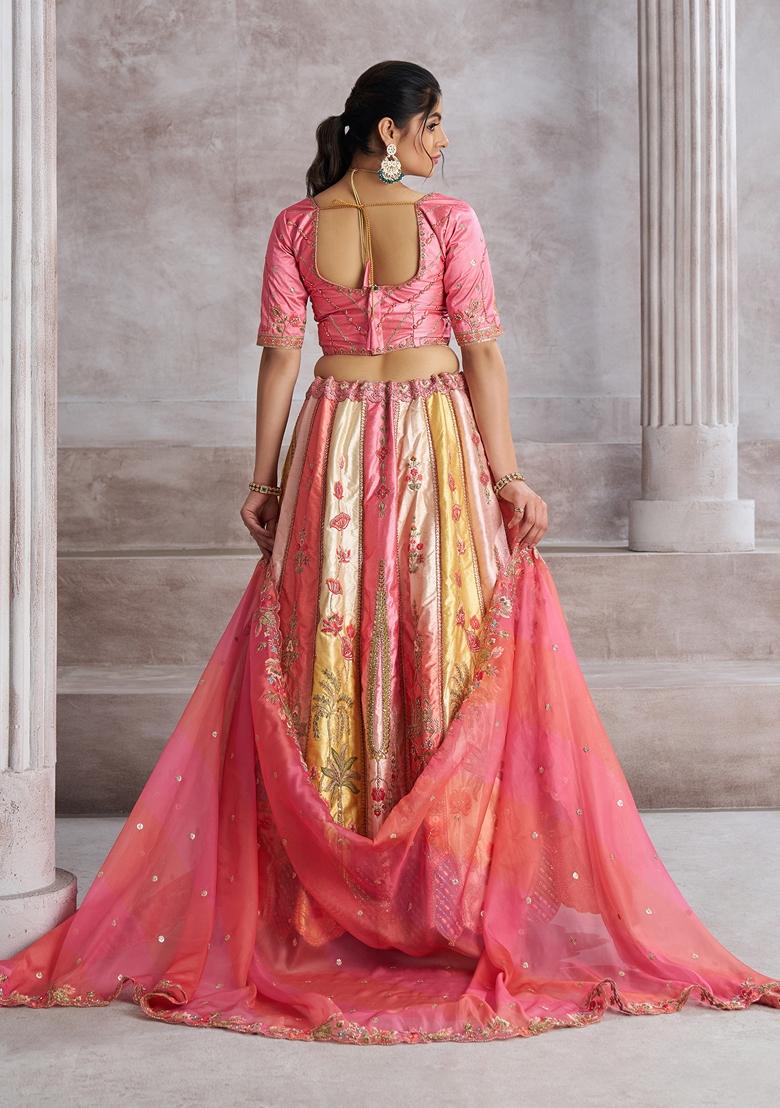 Pink Zari Work Banarasi Silk Lehenga Set