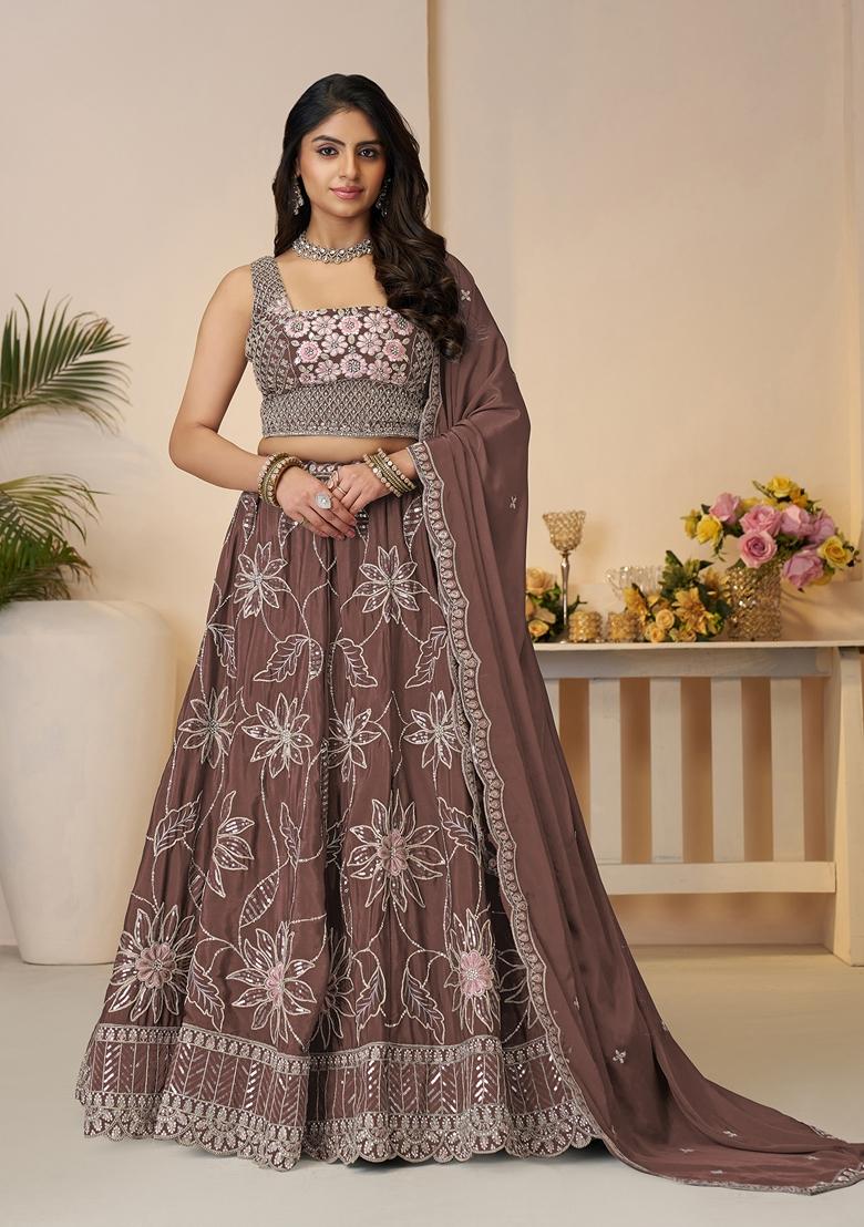 Onion Pink Sequin Work Silk Lehenga Set