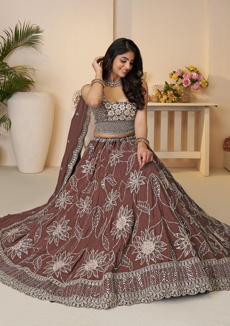 Onion Pink Sequin Work Silk Lehenga Set