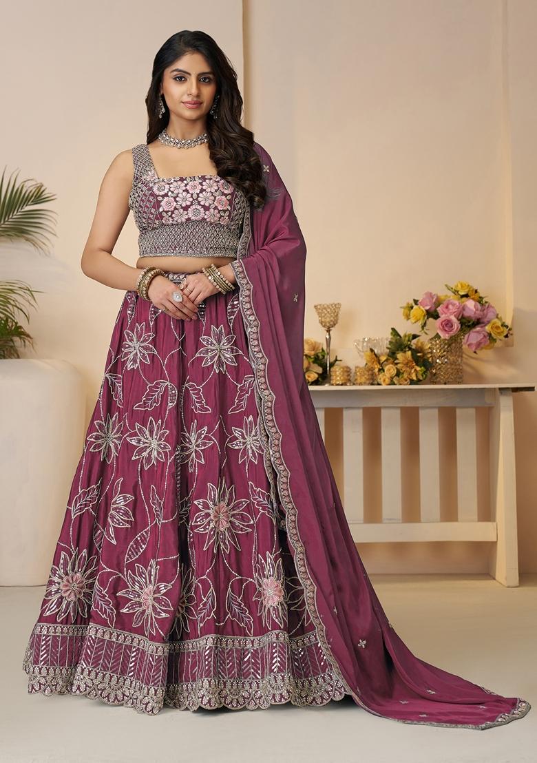 Maroon Sequin Work Silk Lehenga Set